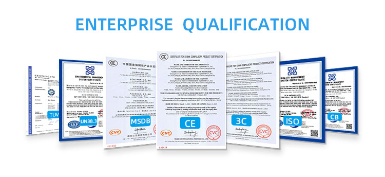 APPLY FOR CERTIFICATIONS Terli can also cooperate to help applying for other safety relevant certifications to meet the market demand as per customer's request. Like CE, MSDS, UL, IEC etc. Certificate Time: CE ----- 2 weeks MSDS ----- 1 weeks UN38.3 ----- 4 weeks UL/IEC ----- 10 weeks Certificate Cost: This contains two costs - Sample & Testing. Both of them are charged basing on exact battery specification. You are welcome to inform us the battery model you are interested for quoting. الشهادات